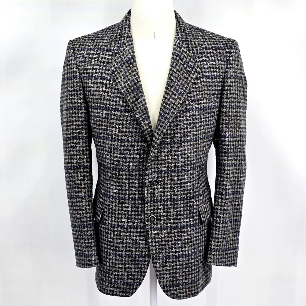 Vintage Men’s Tweed Blazer M Blue Check Dominic d’bruzzi Grodins 40R Hand Tailor